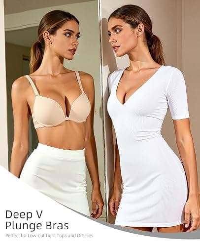 Upushall Push Up Padded Bra Plunge T-Shirt Bras for Women Add 2 Cup Sizes thumbnail 3