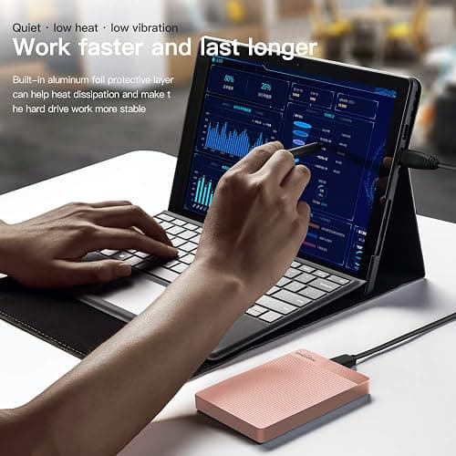 UnionSine 500GB Ultra Slim Portable External Hard Drive HDD-USB 3.0 for PC, Mac, Laptop, PS4, Xbox one, Xbox 360-(Pink) thumbnail 4