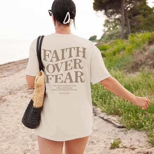 Sulayesh Faith Over Fear Christian Shirts for Women Oversized Jesus God Religious Bible Verse Tees Inspirational Tshirts Tops thumbnail 3