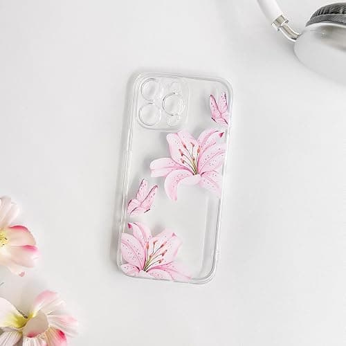 NITITOP Compatible for iPhone 16 Pro Case Cute Clear Flower - Pink | Butterfly Lily Floral, for Girls Women, Girly, Aesthetic, Soft TPU, Full Camera Lens, Protective, Shockproof Phone Cover thumbnail 5