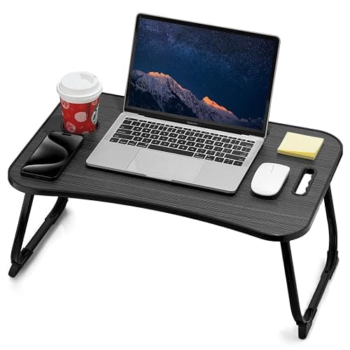 ZEAPTAC Laptop Bed Desk, Foldable Lap Desk, Portable Lap Table, Laptop Stand with Cup Holder & Tablet Slot & Lifting Handle for Working Writing Drawing & Eating - Black - Image 1