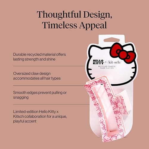 Kitsch Hello Kitty Recycled Plastic Jumbo Claw Clip, Extra Large claw Clips for Thick Hair, Big Hair Clips for Thin Hair | Ideal Gifts for Women (1 Piece, Pink Kitty Faces) thumbnail 5