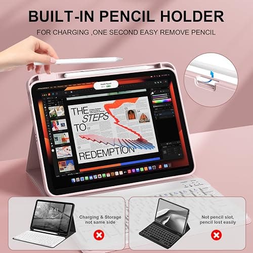 IAMKHO Keyboard Case for iPad Air 11 Inch (M3/M2) 2025/2024, iPad Air 5th/4th Generation 10.9 Inch 2022/2020, Detachable Wireless Bluetooth Keyboard Built-in Right Side Pencil Holder, Pink thumbnail 4