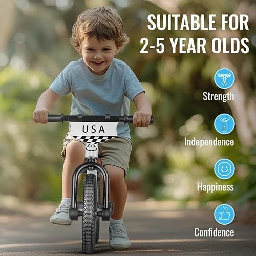SEREED Toddler Balance Bike 2 Year Old, No Pedal Kids Bicycle Toys for 2-5 Years Old, Tool-Free Adjustment, Customize Plate with Stickers, Gift for 2-3 Boys Girls (White Lighting) thumbnail 7