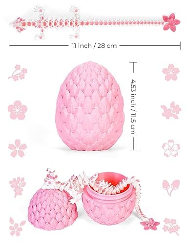 zhancydeal 3D Printed Cherry Blossom Crystal Dragons (Pink + Egg) thumbnail 3