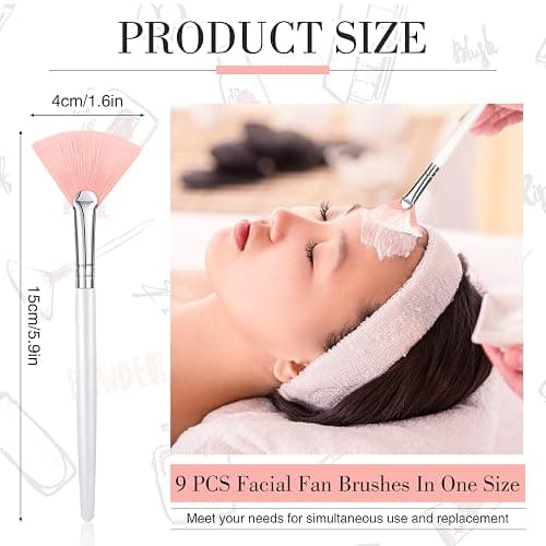 9 Pieces Facial Fan Mask Brushes, Soft Facial Applicator Brushes Tools for Peel Glycolic Makeup for Mud Cream(Pink, White) thumbnail 3