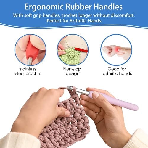 RealPlus Crochet Hooks, 12 Sizes Crochet Hook Set, Crochet Kit for Beginners, Knitting Needles with Ergonomic Handles for Arthritic Hands, Christmas Gifts for Women, Crochet Needles with Blue Case thumbnail 4