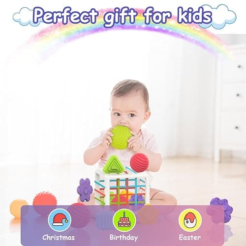 MINGKIDS Montessori Toys for 1 Year Old, 6 Pc Multi Sensory Shape, Toddler Developmental Learning Birthday Gifts, Baby Toys 12 Month - Cube thumbnail 4