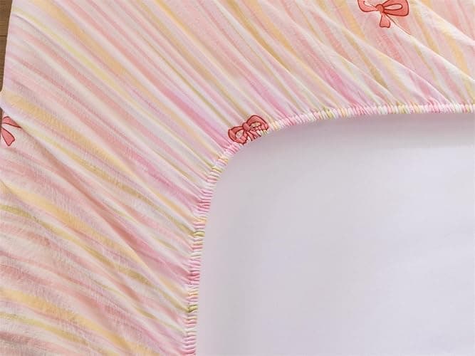 Aimuan Zipper Bedding Pink Bow Printed on Rainbow Comforter Set Set Bowknot Twin Princess Kids Zippered Bedding Set Ultra Soft (Pink-Colorful, Twin) thumbnail 6