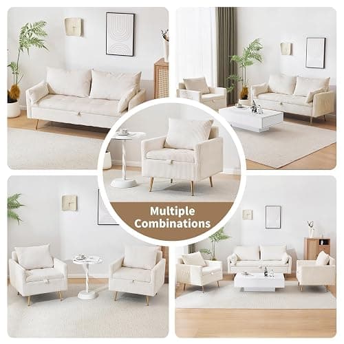 Furnimart 2-Seater Storage Loveseat Sofa for Small Spaces, 62“ Corduroy Small Couch with Removable Cushion Cover and Gold Leg for Bedroom, Apartment, Tiny Homes and Lofts, Beige thumbnail 9