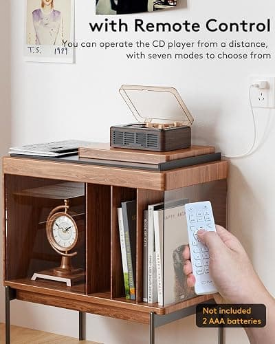 CARONSORT CD Player with Speakers Bluetooth Nostalgic Retro Portable CD Players for Home Wood Music Player FM Radio for HomeWired and Remote Control-Walnut Brown thumbnail 6