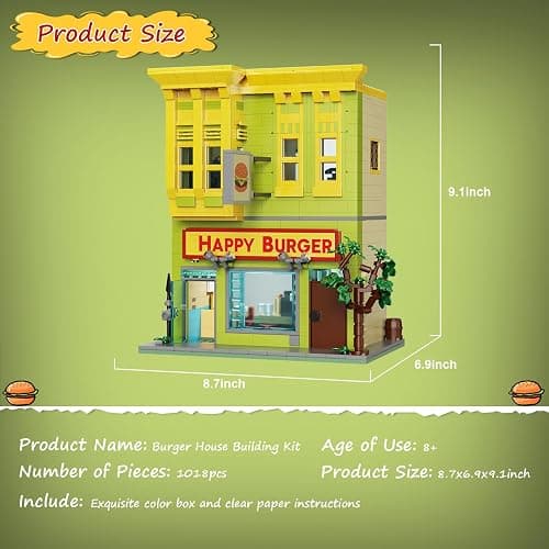 Happy Burgers House Building Set, The Bob's House Kuchi Kopi Building Blocks Toys Set Compatible with Lego, Great Gift and Collectibles Set for Belcher Family Cartoon TV Fans Boys & Girls(1018 PCS) thumbnail 3