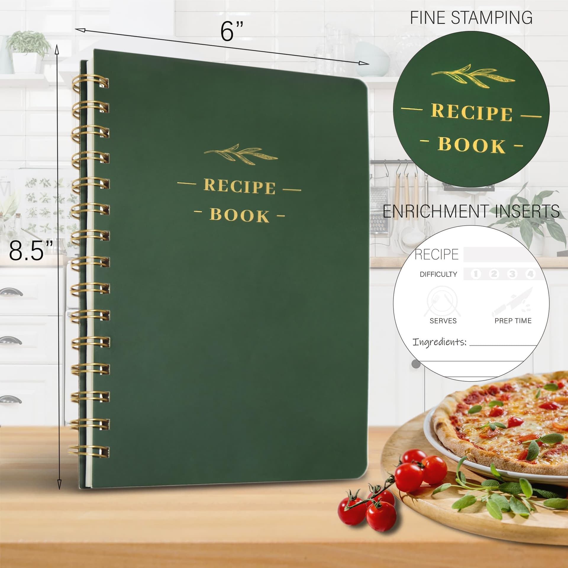 Livro de receitas em branco perfeito para escrever em suas próprias receitas, livro de receitas pessoal em branco de capa dura, caderno de receitas, contém 144 receitas exclusivas de fórmula - Verde oliva thumbnail 7