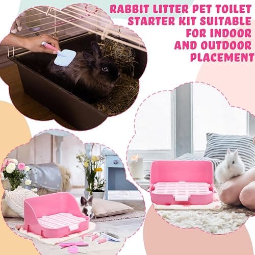 Reallnaive 15 Pcs Rabbit Starter Kit Small Rabbit Litter Box Girls Gift Animal Grooming Kit Bunny Toys Bowl Blankets with Cleaning Set for Guinea Pig Accessories(Pink) thumbnail 6