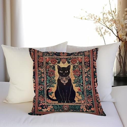YOU FOUND ME William Morris Abstract Vintage Black Cat Design Throw Pillow Cover Home Decor, Art Decor Pillowcase Cushion Cover for Bed Sofa Living Room, Indoor and Outdoor 18x18inch (Black Cat5) thumbnail 6