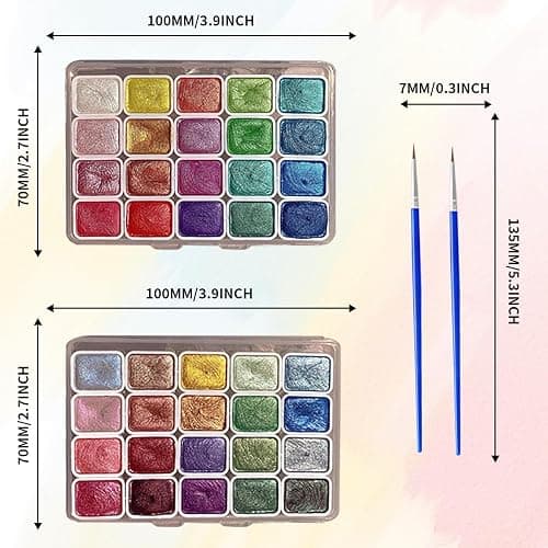 nnOuOnn Metallic Watercolour Paints Set(2pcs), 40 Color Mini Travel Glitter Gouache Water Colour Painting, Colouring Brushes Cards Art Forestey Pearlescent Solid Kids Adults Beginners Artists thumbnail 2