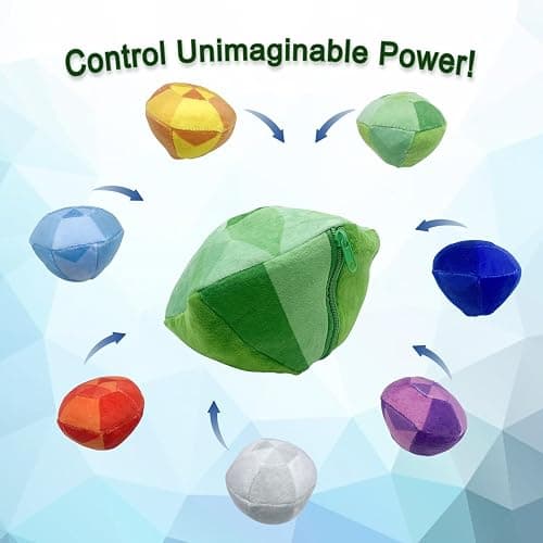 JDS Toy Store 9’’ Master Emerald Stuffed Toy Set with 7 Chaos Emerald, 2.5” Gems Inside; Gifts for Gamers - [Green, Red, Blue, Yellow, Purple, Cyan, and Gray] thumbnail 5