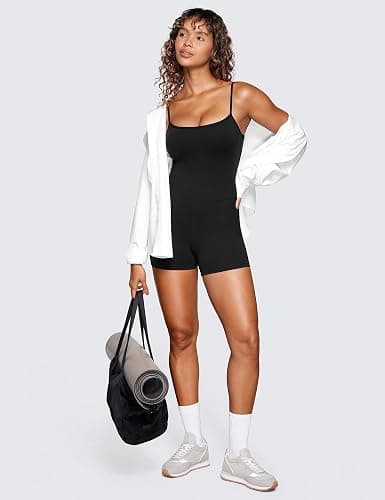 CRZ YOGA Butterluxe Cami Strap Rompers for Women - Adjustable Sleeveless One Piece Yoga Jumpsuits Bodysuit Shorts Padded thumbnail 3