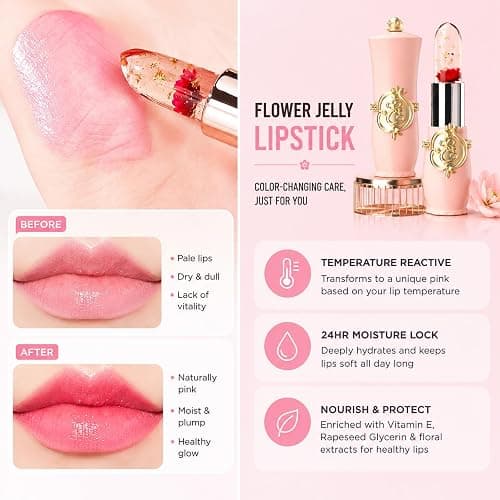 Pack of 6 Crystal Flower Jelly Lipstick, Long Lasting Nutritious Lip Balm Lips Moisturizer Magic Temperature Color Change Lip Gloss, Birthday Mothers Day Gifts, Graduation Gifts, Bulk Gifts for Women thumbnail 8