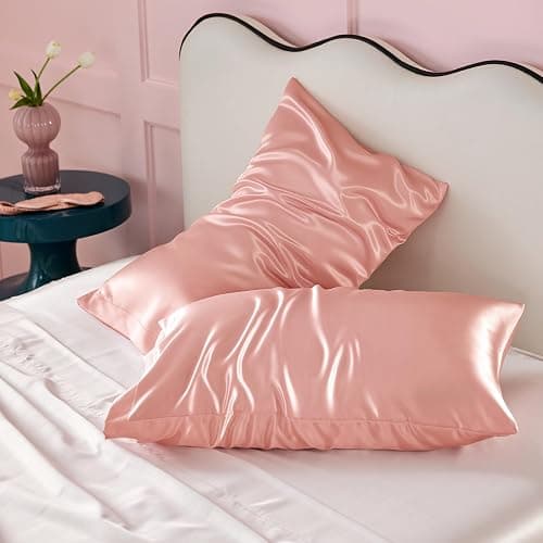 Bedsure King Size Satin Pillowcase Set of 2 - Peach Pink Silky Pillow Cases for Hair and Skin with Envelope Closure, Similar to Silk Pillow Cases, Gifts for Women Men, 20x36 Inches, 2pcs thumbnail 2