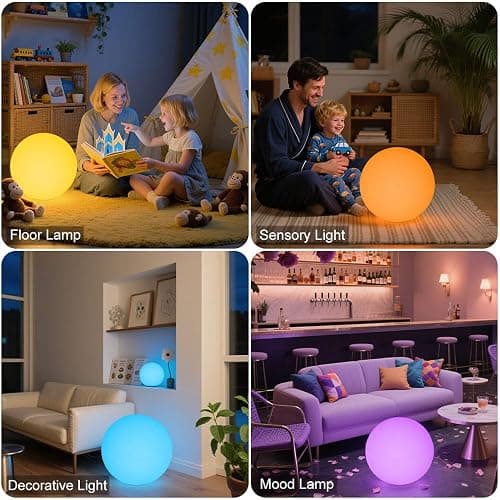 16 In Cordless LED Glowing Ball Light, LED Globe Orb Night Light w/Remote,16RGB Color Changing Waterproof Light Up Ball Rechargeable Indoor/Outdoor Mood Lamp for Nursery Garden Patio Party Bar Decor. | BALMOST RGB Color Changing Light Up Ball w/Remote, Rechargeable Orb Lamp Waterproof Globe Floor Lamp for Bedroom Garden Patio thumbnail 2