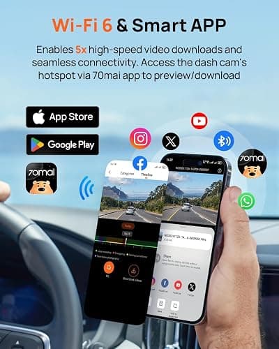 70mai 4K Dash Cam Front and Rear, Built in Wi-Fi 6 & GPS Car Camera, Super Night Vision, ADAS, 3'' IPS Screen, 24H Parking Mode, Time-Lapse, Loop Recording, with 128GB Card (A800SE) thumbnail 4