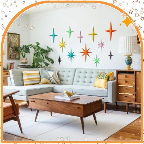Blulu 12 Pcs Mid Century Modern Decoration Mcm Retro 3D Starburst Art Wall Sculpture, Plastic 8 Pointed Atomic Star Vintage Celestial Whimsigoth Accent for Home Office Room Decor(Retro) thumbnail 7