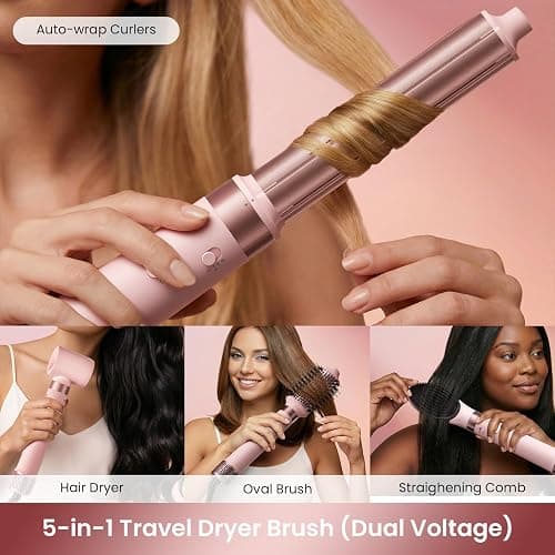 MESCOMB 5 in 1 Dual Voltage Hair Styler Ionen Föhn & Airstyler Set mit Aufsätzen, Schnelltrocknend,Lockenstab,Glätten, Volumen, Ohne Hitzeschäden | 100–240V für weltweite Reisen mit Reisetasche thumbnail 2