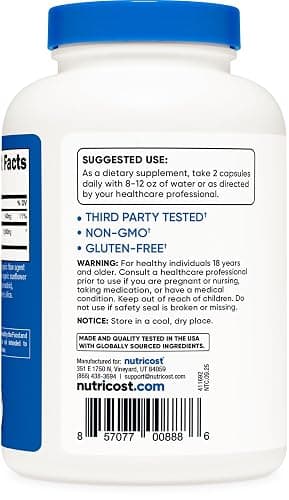 Nutricost HMB (Beta-Hydroxy Beta-Methylbutyrate) 1000mg (240 Capsules) - 500mg Per Capsule, 120 Servings - Gluten Free and Non-GMO thumbnail 4
