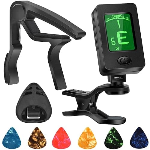 Guitar Tuner, Guitar Accessories with Guitar Picks, Guitar Capo, Capo for Acoustic Guitar, Bass, Buzzing-Free, Quick Release, Guitar Tuner Clip on for Guitar, Violin, Bass, Ukulele Chromatic - Image 1