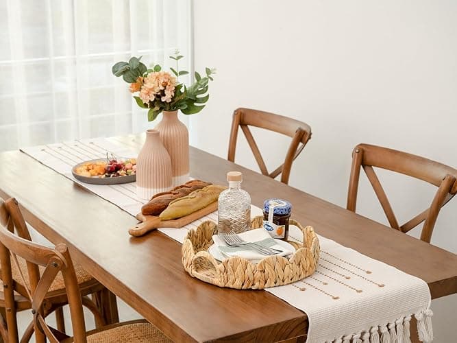 StorageWorks Scalloped Tray, Round Basket Tray Wicker Rattan Serving Tray with Handles, Scallop Basket Table Décor Trays, Water Hyacinth thumbnail 8