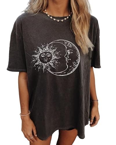 CSDAJIO Women's Casual Short Sleeve Loose Shirt Oversized T-Shirt Trendy Going Out Crew Neck Summer Graphic Tees - Image 1