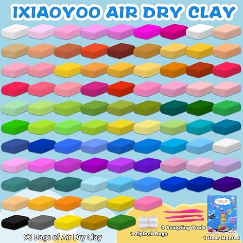 Ixiaoyoo Air Dry Clay for Kids, 92 Colors Modeling Magic Clay, DIY Model Arts & Crafts Kit with Sculpting Tools, Soft & Safe & Non-Toxic, School Projects, Birthday Toy Gifts for Boys & Girls Aged 3–12 thumbnail 4