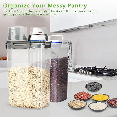 Viretec Rice Airtight Storage Container, 3 to 5Lbs Cereal Dry Food Flour Bin, Pet Dog Cat Food Dispenser with Measuring Cup, BPA Free Clear Plastic Kitchen and Pantry Organization Bin for Sugar thumbnail 6