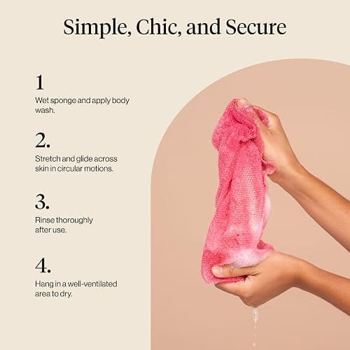 Kitsch African Net Sponge – Exfoliating Body Scrubber for Cleansing & Gentle Daily Exfoliation – Stretchable Bath Sponge for Hard-to-Reach Areas, Long-Lasting Shower Essential - Berry Pink, 3 Pcs thumbnail 7