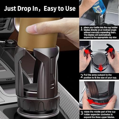 Automatic Car Cup Holder Expander, Large Water Bottles Holder for Yeti, Hydro Flask, Nalgene, Stanley, Owala 24/32/45/50 oz Travel Tumbler & Mug, Adjustable Car Cup Insert Accessories (CH03, 1PACK) thumbnail 4
