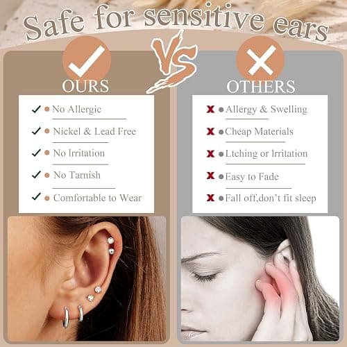 Jstyle Hypoallergenic Flat Back Stud Earrings for Women Men Surgical Stainless Steel Earrings for Sensitive Ears Small Stud Hoop Silver Gold Black Earrings Cartilage Earring Set for Multiple Piercing thumbnail 6