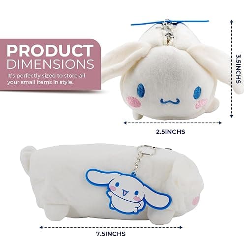 AI ACCESSORY INNOVATIONS Cinnamoroll Soft Plush Multi-Function Storage Case, Hello Kitty Plush Bag Charm with 3D Features, White thumbnail 4