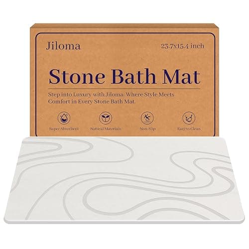 Jiloma Stone Bath Mat Diatomite Stone Mats for Bathroom Non-Slip Diatomaceous Earth Shower Mat Super Absorbent Bathroom Floor Mat Natural Easy to Clean(24 * 16 White) - Image 1