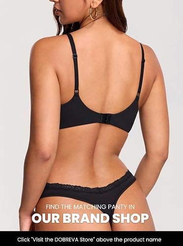 DOBREVA Women's Unlined Plunge Scoop Bra Lace Trim Balconette Sexy Underwire Demi Bras Deep V thumbnail 4