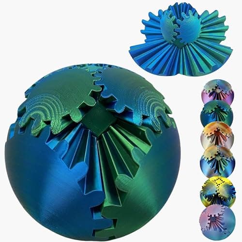 Gear Ball, 4.2in 3D Printed Gear Ball Spin Ball Cube Fidget Toys, Gear Sphere, Gear Ball Fidget Toy, Stress Ball, GearSphere Desk Toy, Fidget Balls, Gear Toy for Anxiety Relaxing (Laser Green Blue) - Image 1