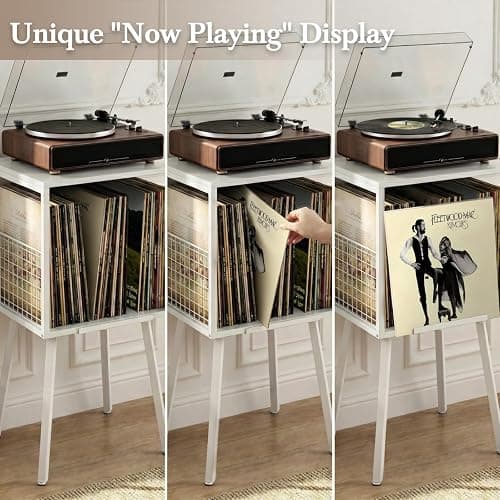 Faesun Record Player Stand with Storage Holds 100+ Vinyl Records, Industrial Turntable Stand with Storage Shelf, LP Album Organizer Cabinet for Small Spaces, whtie End Table thumbnail 7
