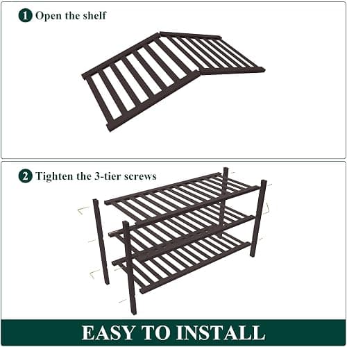 Smiry Bamboo Shoe Rack for Closet, 3 Tier Wooden Stackable Shoe Organizer, Free Standing Shoes Storage Shelf for Entryway, Front Door Entrance, Brown thumbnail 6