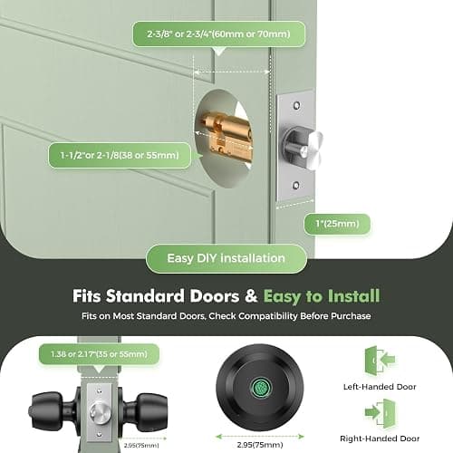 Fingerprint Door knob, Smart Door knob, Intelligent biometric Fingerprint Door Lock, keyless Entry, controllable via app, Suitable for bedrooms, Storage Rooms, Apartments, Offices, Hotels (Black) thumbnail 5