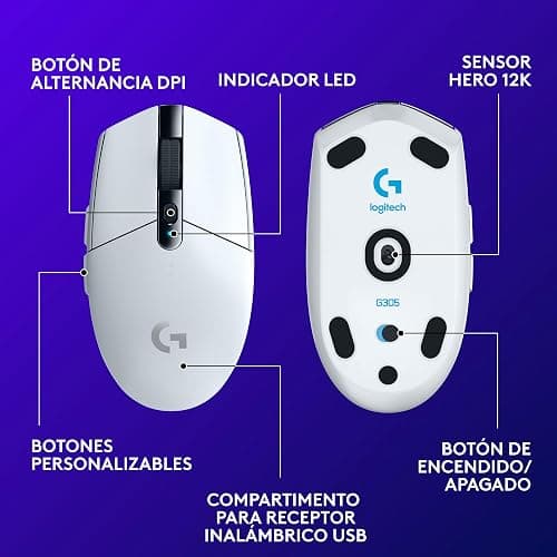 Logitech G G305 LIGHTSPEED kabellose Gaming-Maus mit HERO 12K DPI Sensor, Wireless Verbindung, 6 programmierbare Tasten, 250 Stunden Akkulaufzeit, Leichtgewicht, PC/Mac - Weiß thumbnail 5