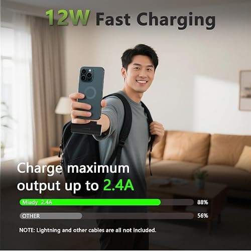 Miady 12-Pack 5000mAh Mini Portable Charger with Built-in Type C Connector, 5V 2.4A USB-C Output Fast Charging Small Power Bank (Black+White+Lake Green+Clove Purple+Cream Blue+Champagne Pink) thumbnail 4