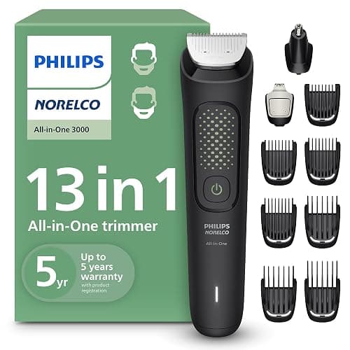 Norelco Philips All-in-One 3000 Series 13 in 1 Trimmer for Men, Beard Trimmer & Head Hair Clipper, Full Metal Self-Sharpening Blades & 8 Length Settings, MG3939/50 - Image 1