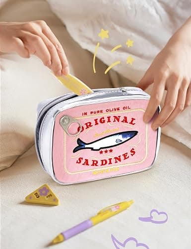 Cessfle Canned Sardines Makeup Bag, Funny Sardine Tin Fish Cosmetic Bag, Creative Cute Makeup Bag Kawaii Pencil Case Pouch, Coquette Make up Pouch for Women thumbnail 2
