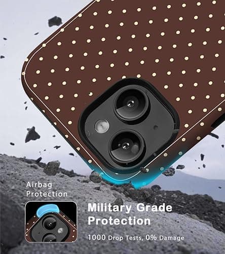 Amzfield for iPhone 13/14 Case Cute Small Polka Dot Aesthetic Retro Design for Women Girls Fall Simple Chic Girly Pretty Dual Layer Hybrid Protection Elegant Phone Case, Brown thumbnail 5