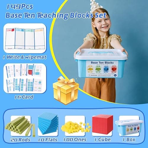 Ysglory 149Pcs Base Ten Blocks Set Math Manipulatives | Place Value Chart Color-Coded Plastic Math Cubes Counting Blocks to Help Educate Children Starting School Teachers thumbnail 7